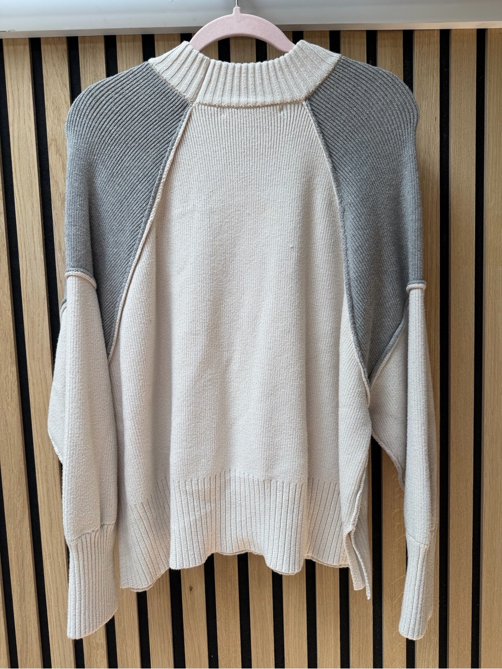 Altar'd State Cream & Gray Two-Tone Turtleneck Sweater